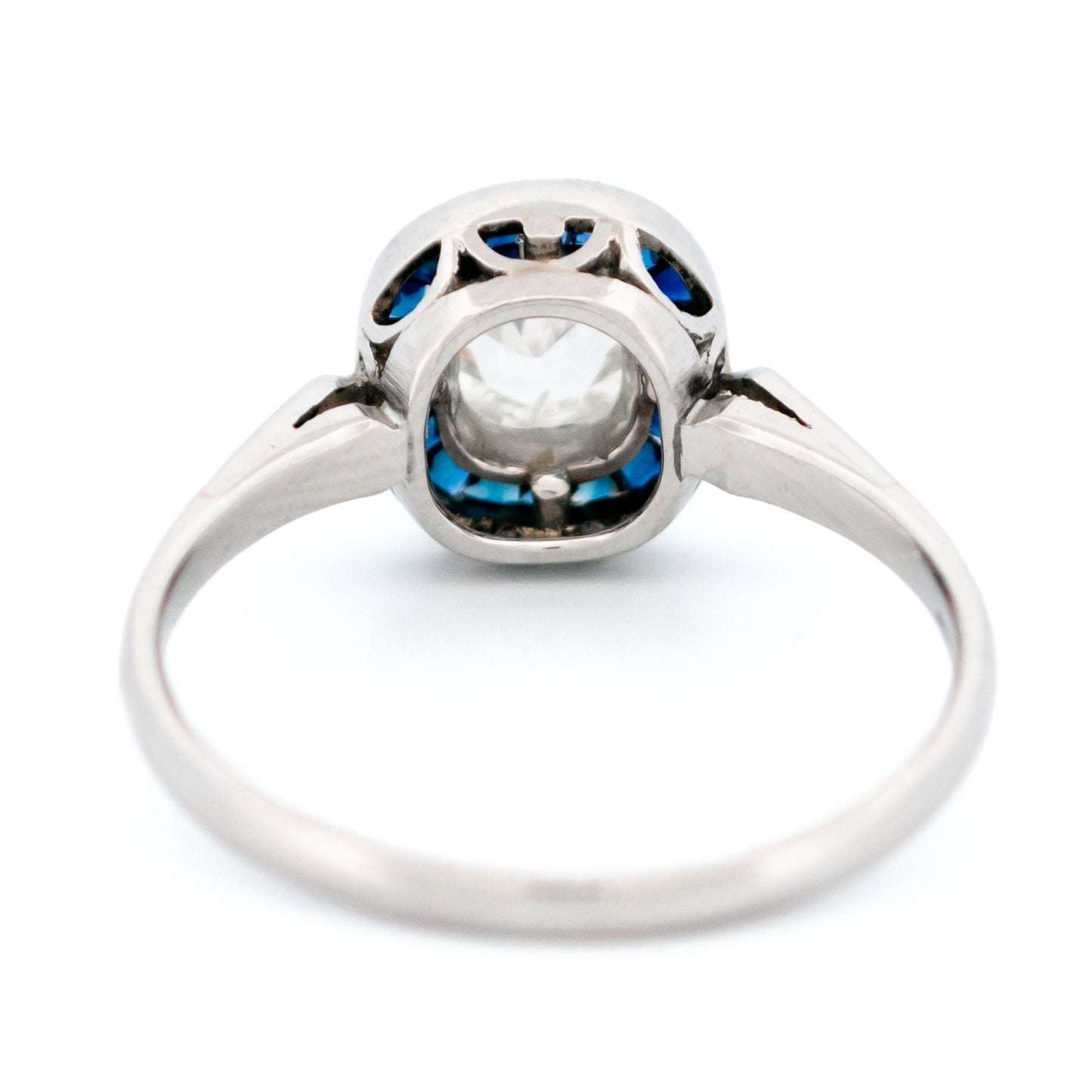 Platinum, Sapphire and Diamond Halo Cluster Ring, 0.55 Carat