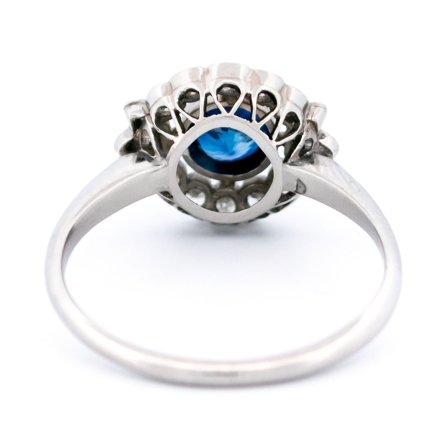Vintage Platinum, Sapphire and Diamond Flower Cluster Ring, 0.75 Carat