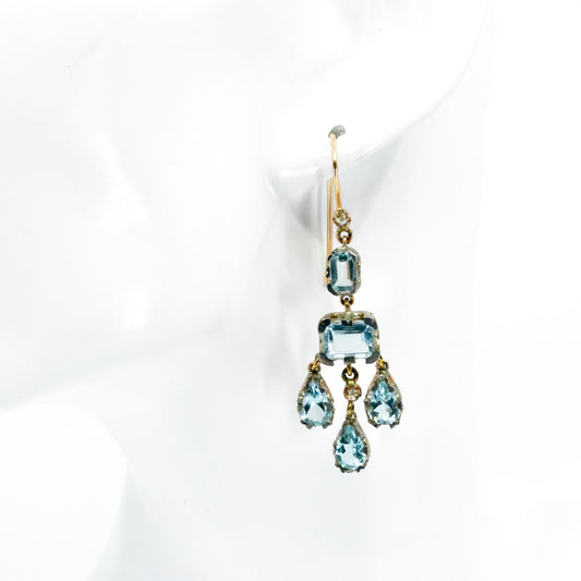 14 Carat Gold, Silver, Aquamarine and Diamond Chandelier Earrings