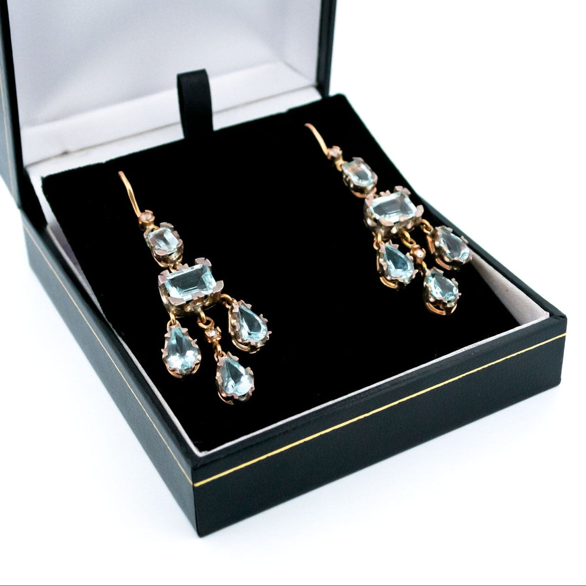 14 Carat Gold, Silver, Aquamarine and Diamond Chandelier Earrings