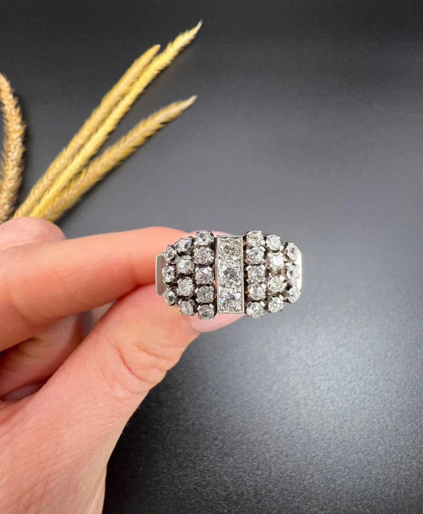 Vintage Diamond Cocktail Ring In 18 Carat White Gold