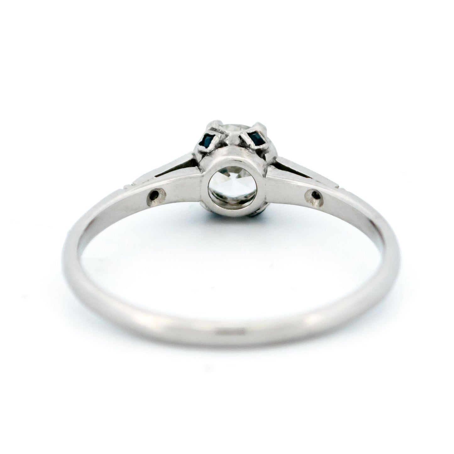 Platinum Old European Cut Diamond and Sapphire Engagement Ring