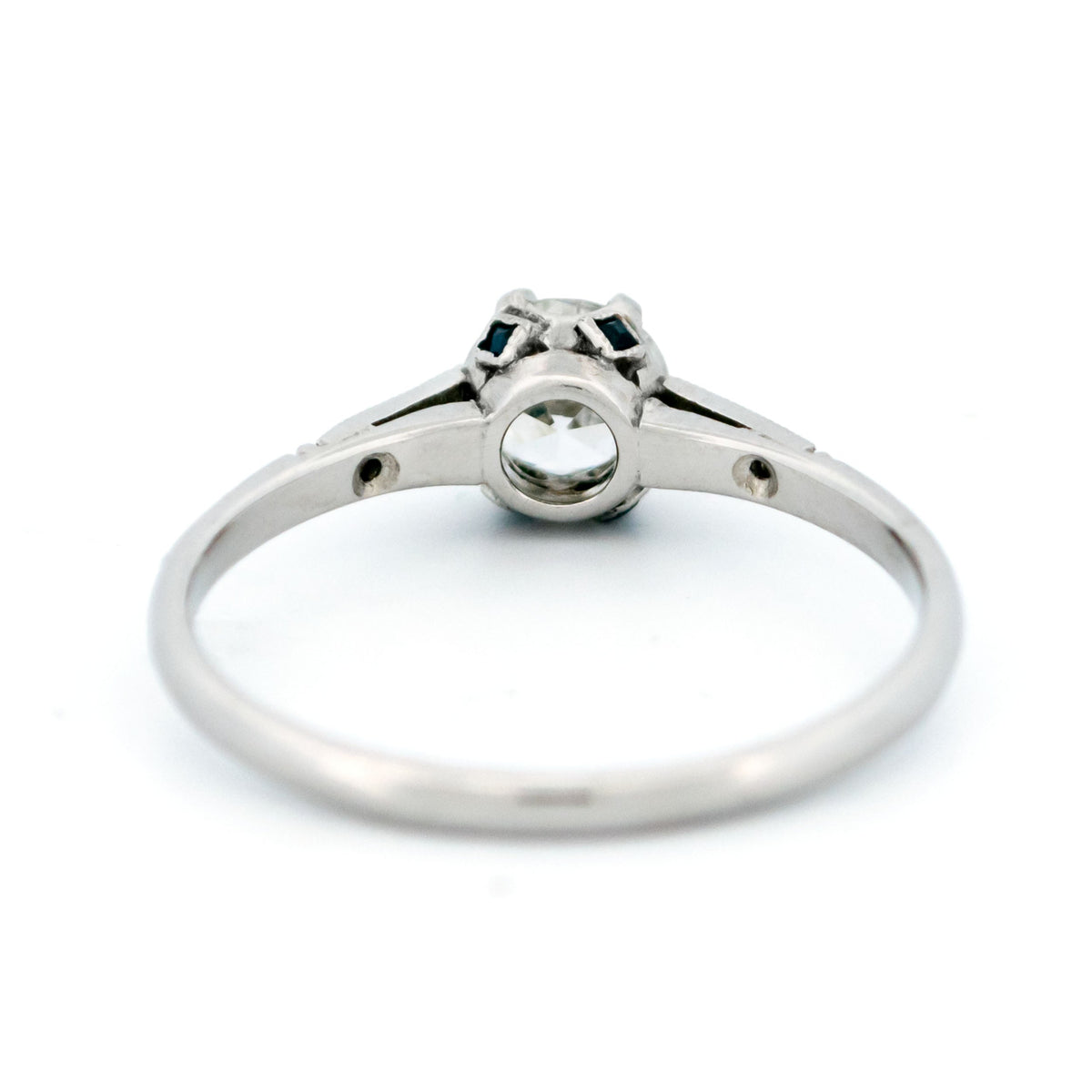 Platinum Old European Cut Diamond and Sapphire Engagement Ring