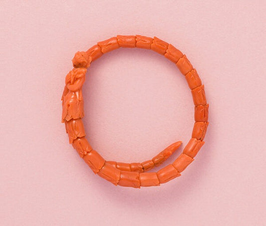 Rare Antique Victorian 19th Century Carved Coral Mermaid Bangle Bracelet