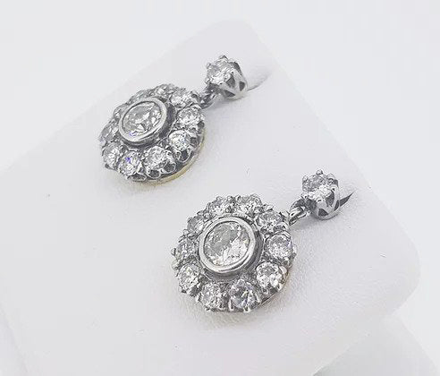 Old Cut Diamond Cluster Drop Earrings, 2.50 carats