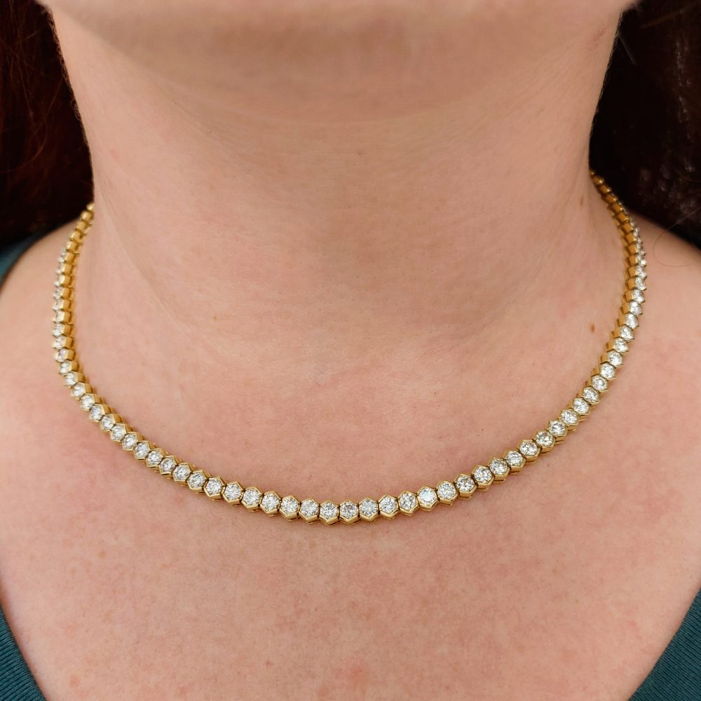 14.20ct Diamond Line Tennis Necklace, Yellow gold