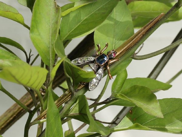 Vintage Gold Gem Set Fly Bar Brooch, 18ct Gold and Silver
