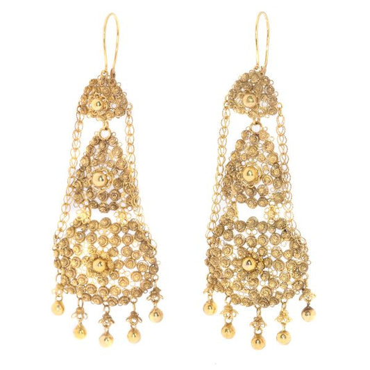 Antique Victorian Dutch Gold Chandelier Filigree Pendant Earrings
