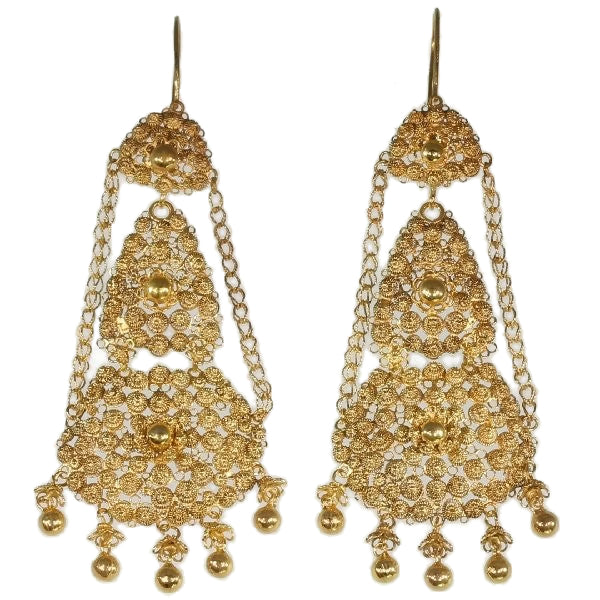 Antique Victorian Dutch Gold Chandelier Filigree Pendant Earrings