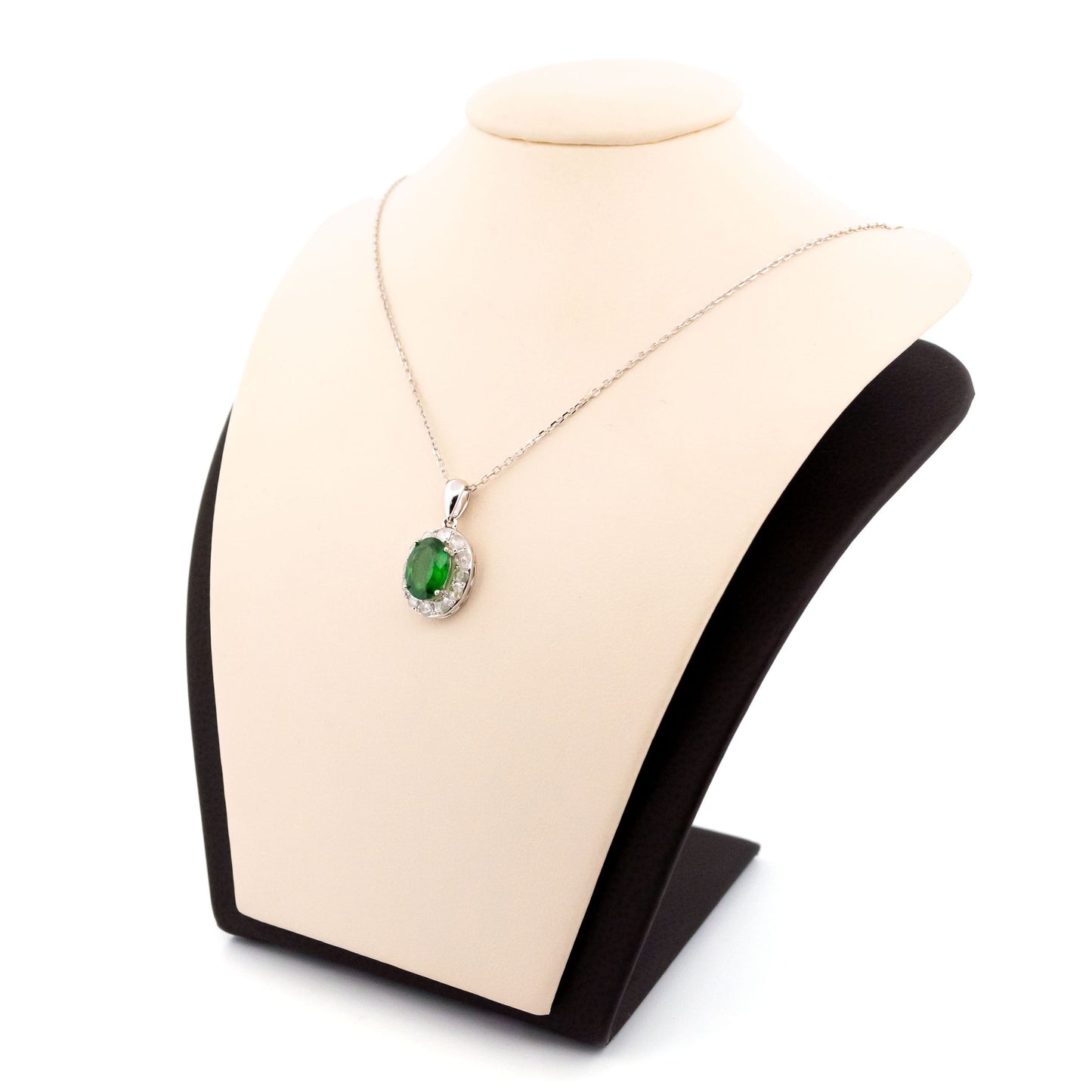 18 Carat White Gold Tsavorite Garnet and Diamond Oval Cluster Pendant