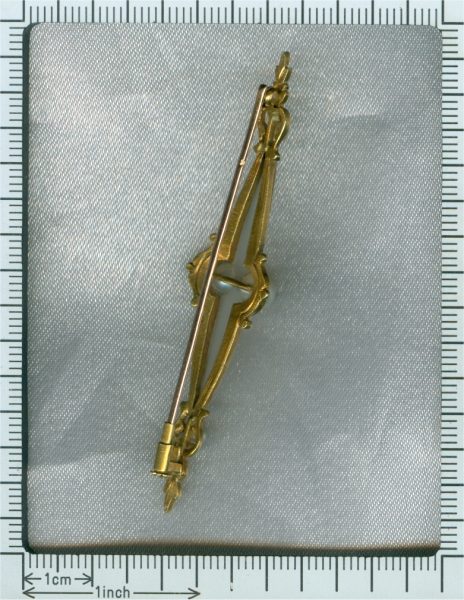 Antique Victorian Black Enamel Pearl and Rock Crystal Bar Brooch, 18ct Yellow Gold