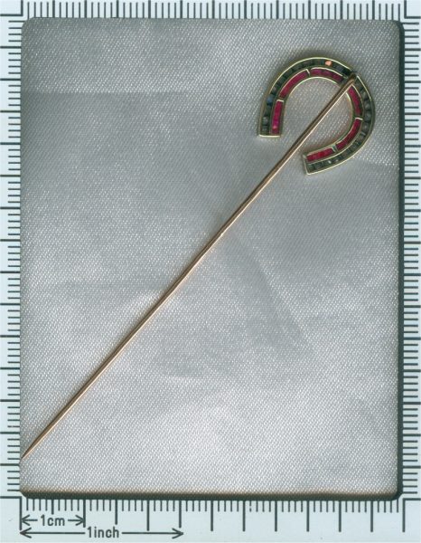 Antique Victorian Diamond and Ruby Set Horseshoe Stickpin