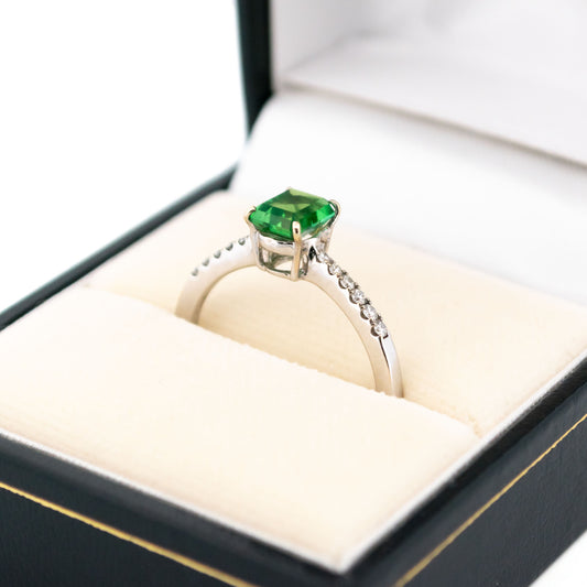 Modern 18 Carat White Gold Emerald and Diamond Ring, 1.30 Carats