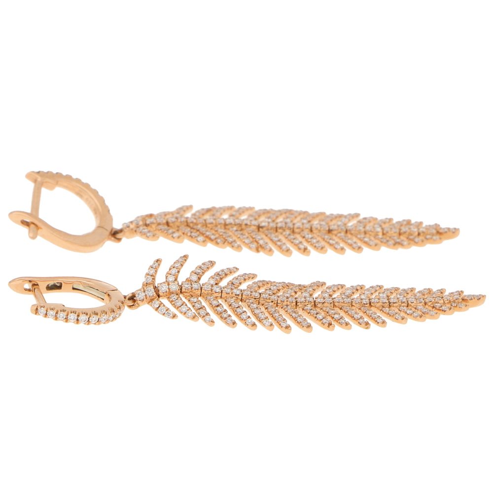 Articulated Diamond Feather Drop Earrings in 18ct Rose Gold