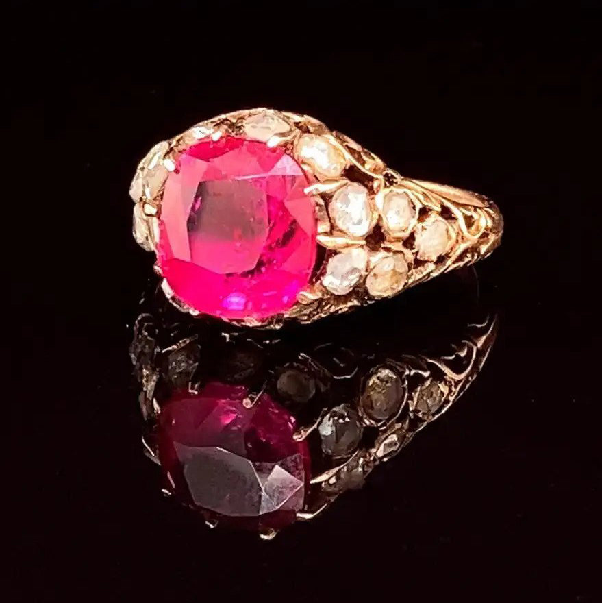 Antique Georgian 3.34ct Burma Ruby and Old Cut Diamond Ring