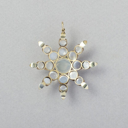 Victorian Antique Carved Man in Moon and Cabochon Moonstone Star Pendant