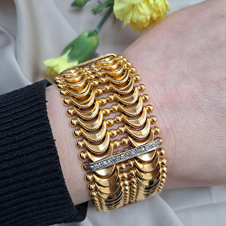 Antique 18ct Gold Fancy Link Bracelet with Diamonds and Rubies