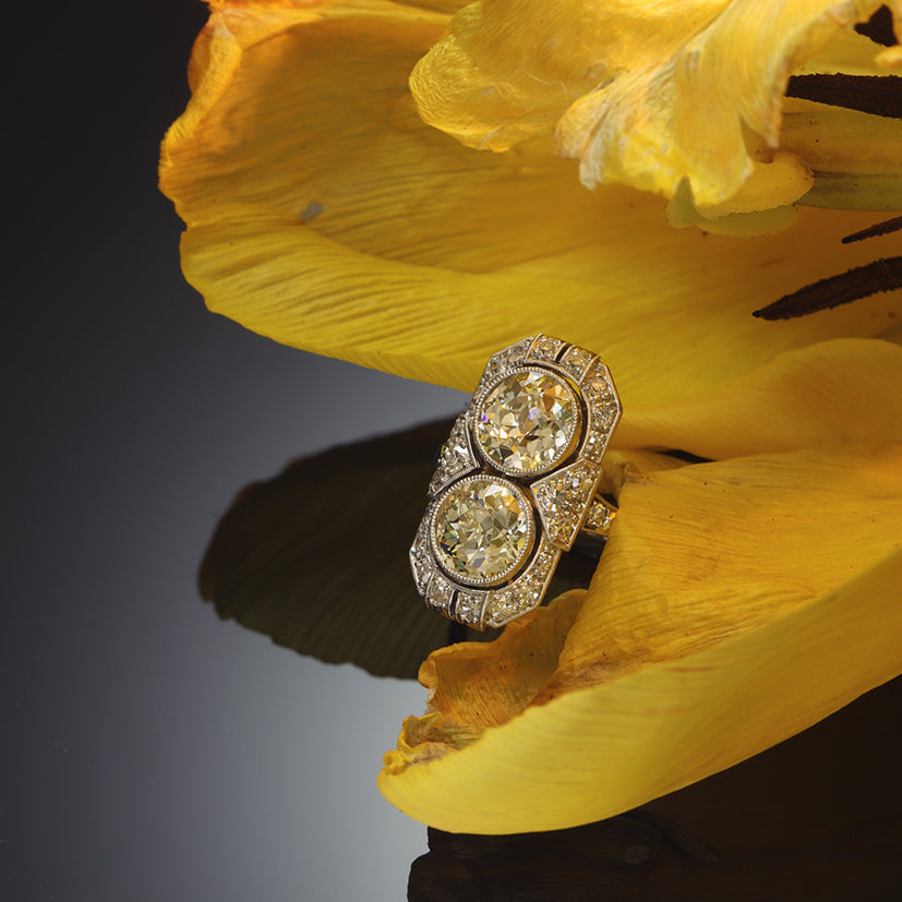 Art Deco Antique 2.70ct Old Mine Cut Diamond Plaque Ring