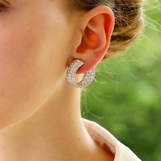 Vintage 6ct Diamond Twisted Clip On Hoop Earrings