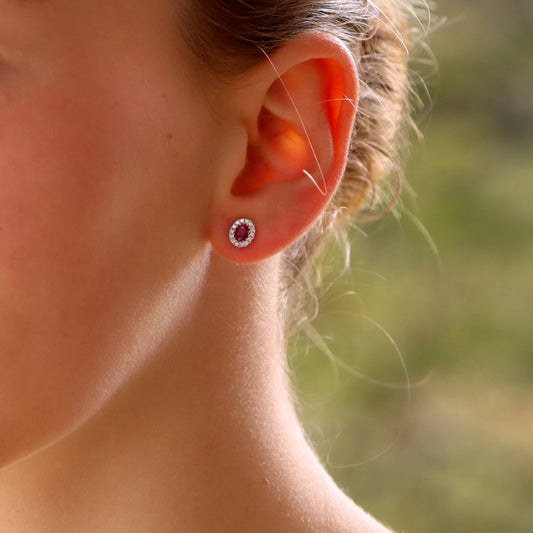 1.26ct Ruby and Diamond Oval Cluster Stud Earrings