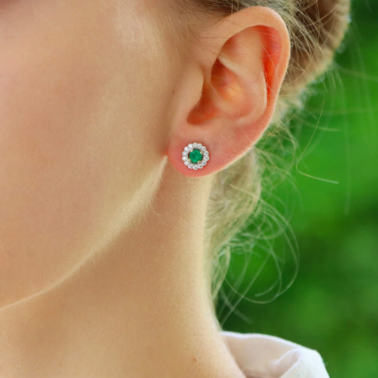0.47ct Emerald and Diamond Floral Cluster Earrings