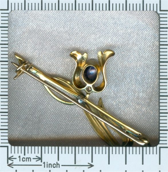 Antique Art Nouveau Enamelled Sapphire and Diamond Set Brooch, 18ct Gold