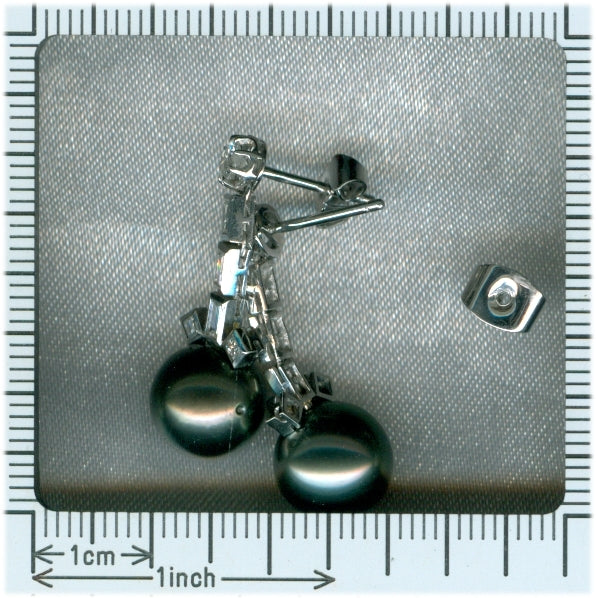 Vintage Estate Black Pearl and Diamond Platinum Drop Earrings