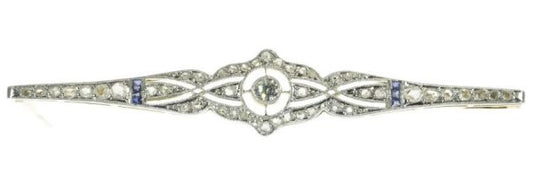 Antique Art Deco Rose Cut Diamond and Sapphire Bar Brooch