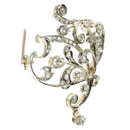 Antique Art Nouveau Rose Cut Diamond Brooch and Pendant in 18ct White and Yellow Gold