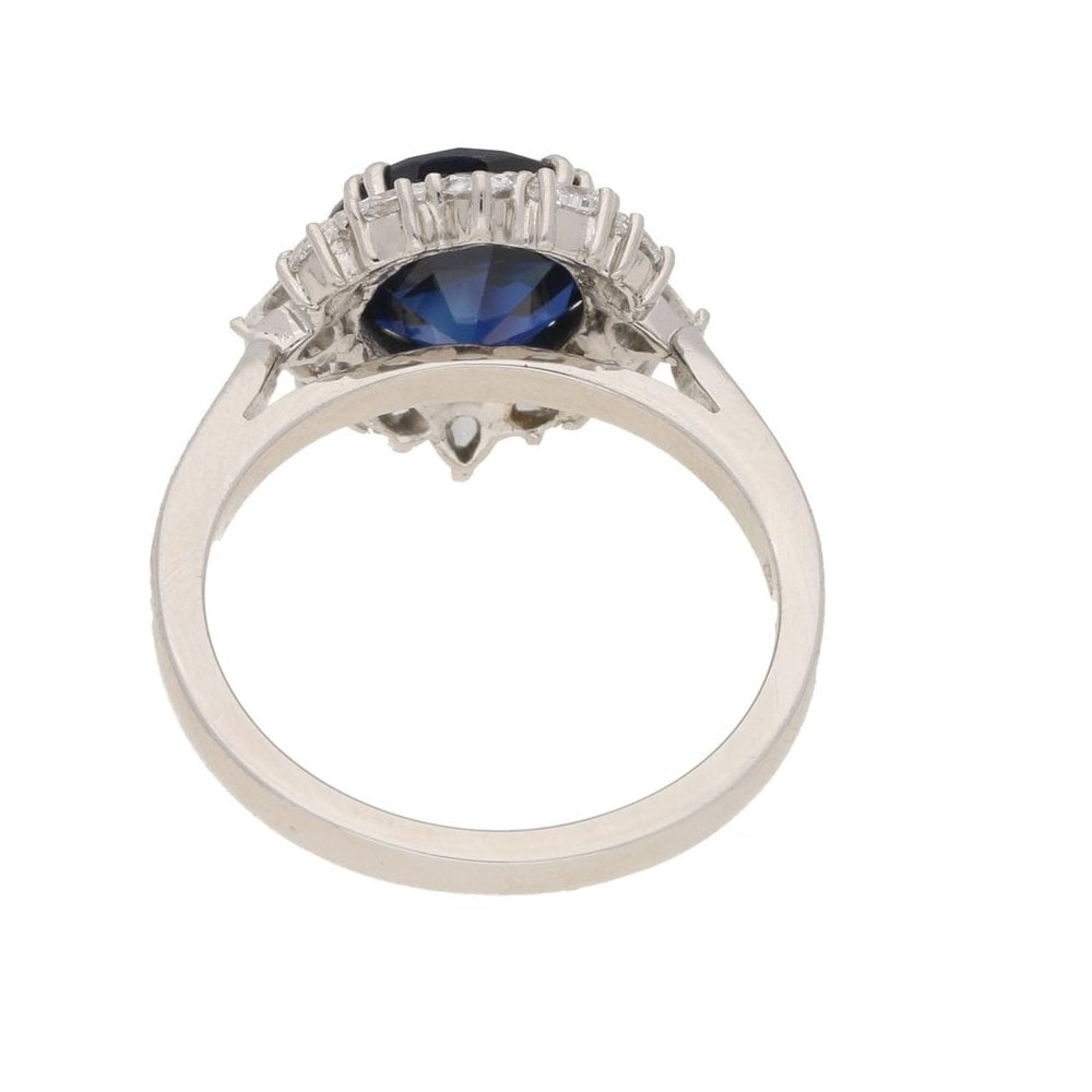 3.22ct Royal Blue Sapphire and Diamond Platinum Cluster Ring