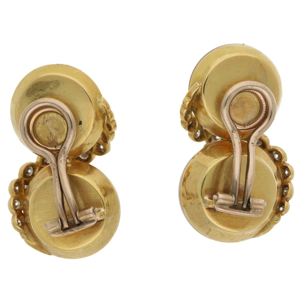 Contemporary Mabe Pearl and Diamond Clip On Earrings 18ct Yellow Gold