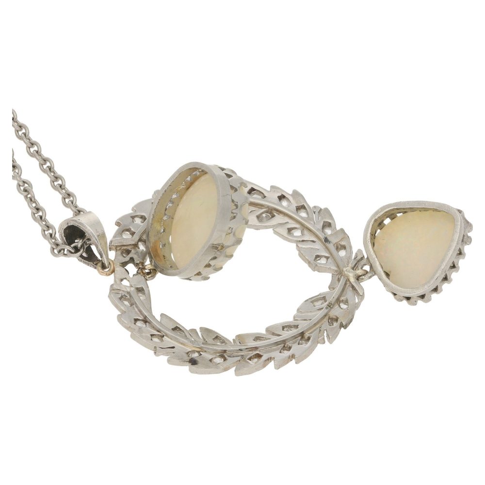 Antique Belle Epoque Opal and Diamond Wreath Pendant in Platinum and Gold