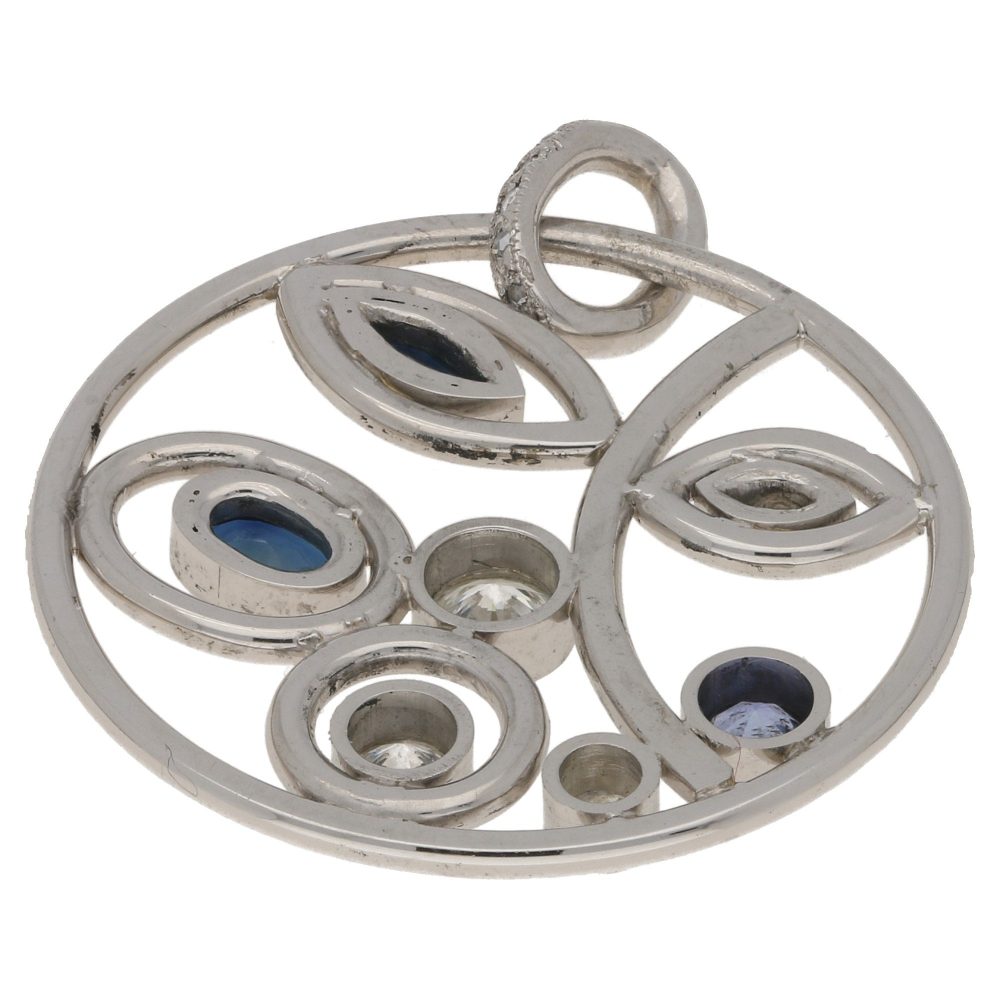Contemporary Sapphire and Diamond Circular Foliate Pendant