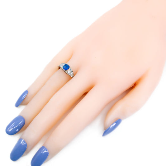 Vintage Platinum, Octagonal Sapphire and Brilliant Cut Diamond Ring