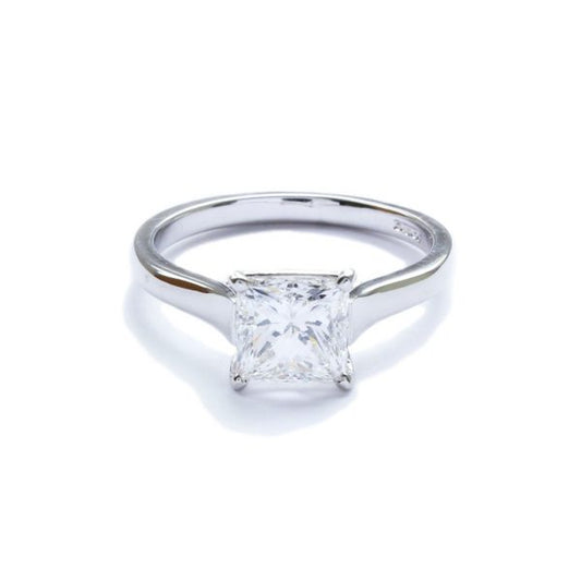 Princess Cut Diamond Solitaire Ring, 1.75 carats, Platinum, HRD Certified