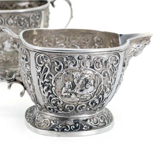 Vintage Dutch Silver Repoussé Creamer Set by H. Hooijkaas
