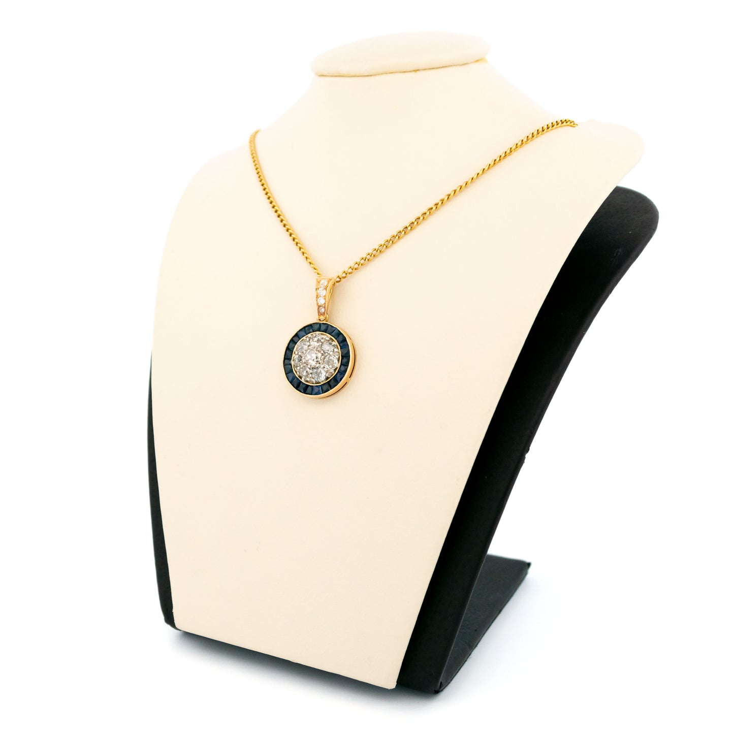 Vintage 18 Carat Yellow Gold Sapphire and Diamond Halo Target Pendant
