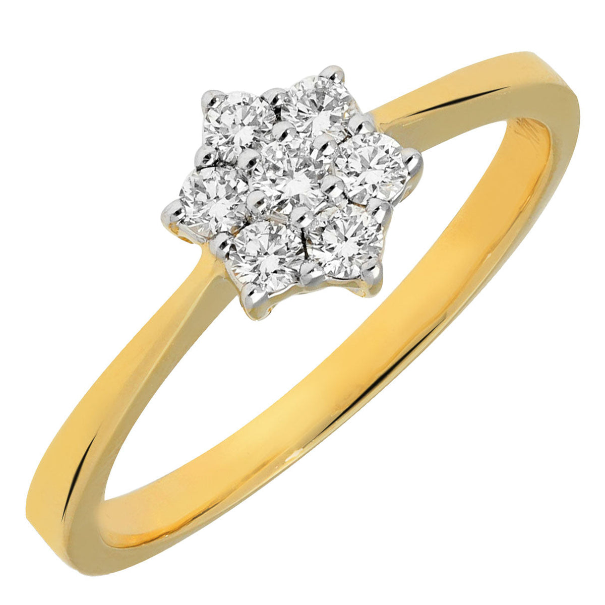 Modern 14 Carat Yellow Gold Brilliant Cut Diamond Cluster Ring, 0.25 Carat