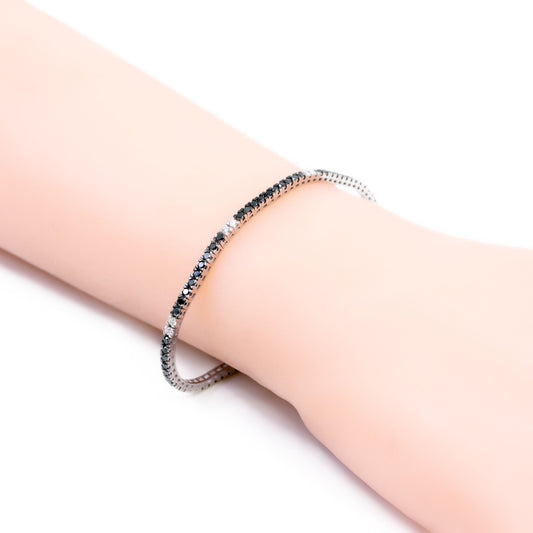18 Carat White Gold Black and White Diamond Tennis Bracelet, 2.22 Carats
