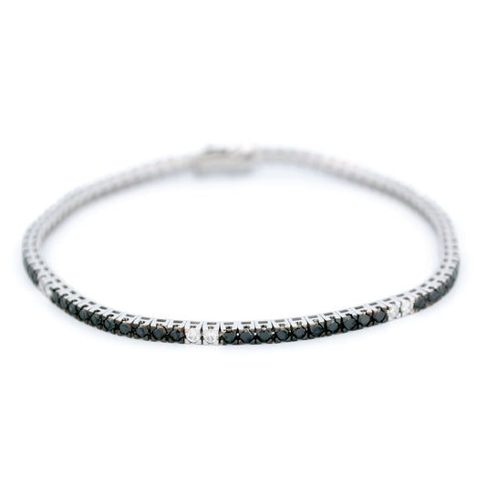 Vintage White And Black Diamond Tennis Bracelet In 18 Carat White Gold