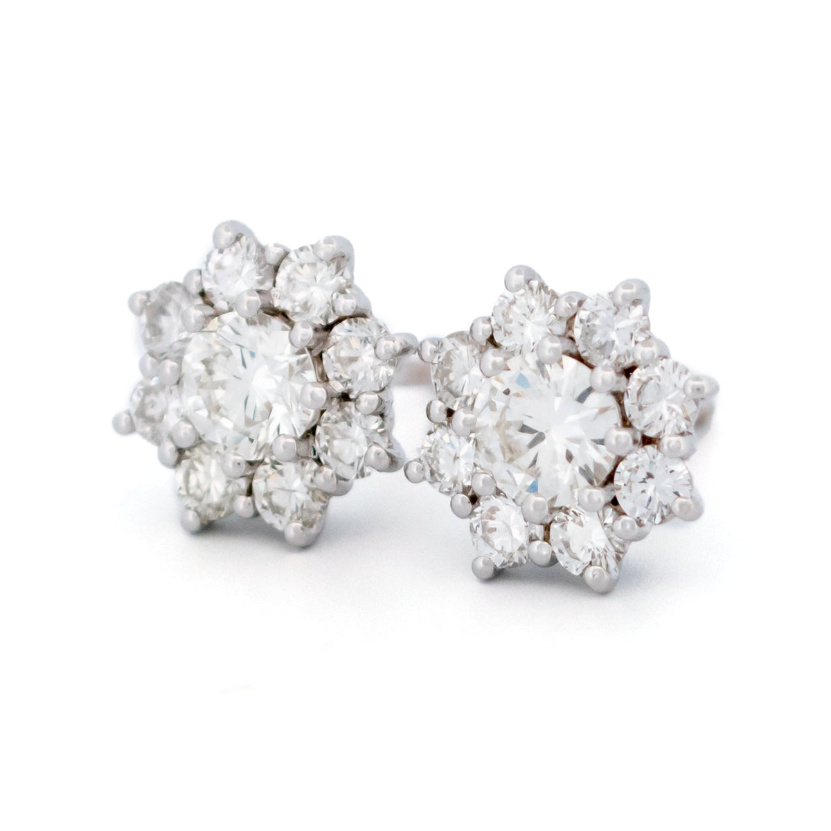 Vintage 1.66cts Diamond Cluster Stud Earrings in 18ct White Gold