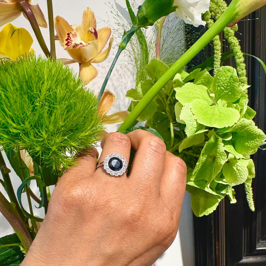 Art Deco Sapphire, Diamond and Platinum Cluster Ring, 2.70 Carats
