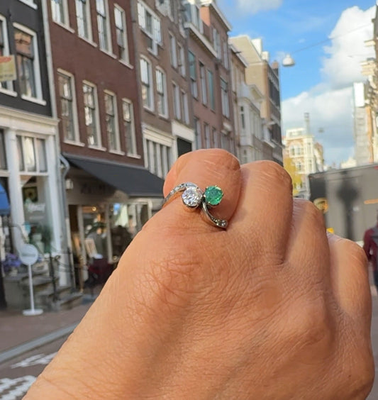Antique Victorian Diamond Emerald Toi Et Moi Engagement Ring 15903-2463
