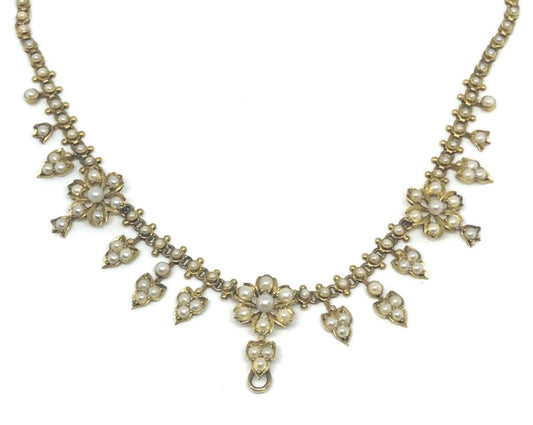 Antique Victorian Edwardian Seed Pearl Necklace & Brooch