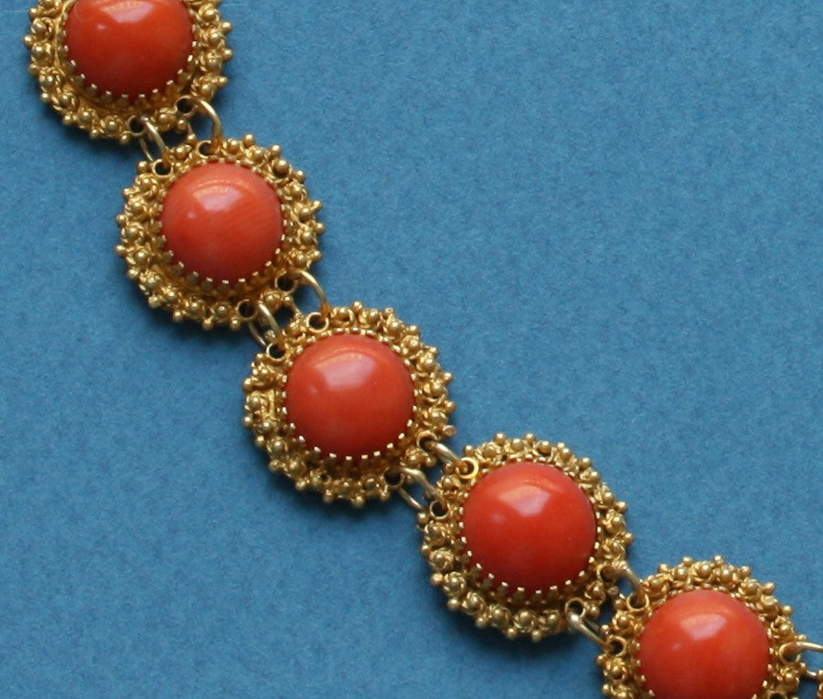 Antique Victorian Cabochon Coral Riviere Necklace