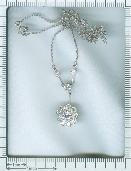 Vintage Art Deco Diamond and Platinum Flower Pendant Necklace, 1.10cts