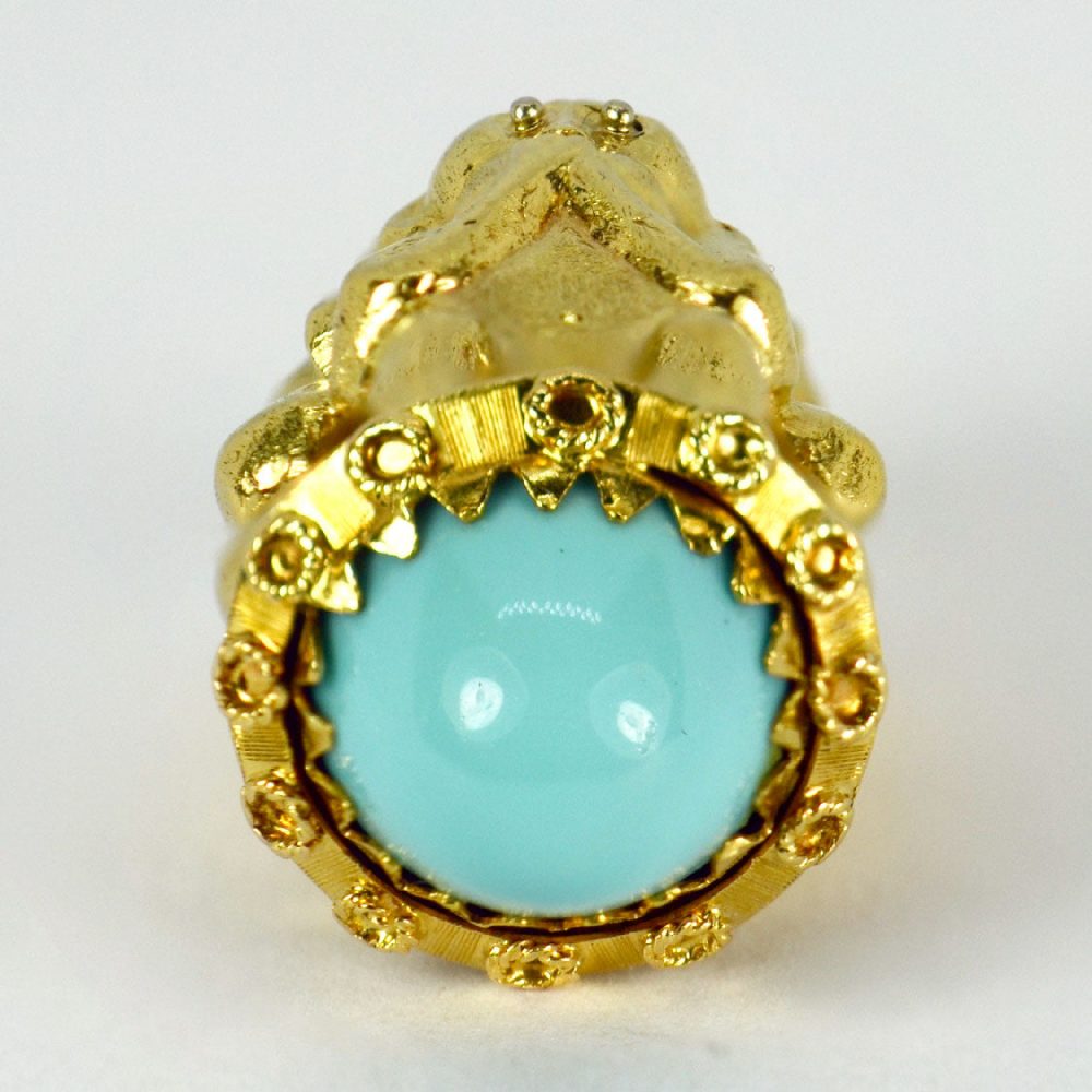 18ct Yellow Gold Three Wise Monkeys Pendant Charm with Cabochon Turquoise