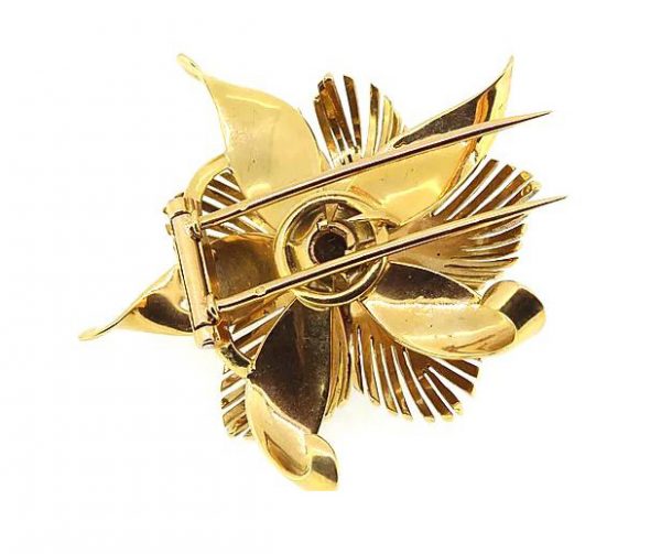 French Ruby and Diamond set 18ct Yellow Gold Flower Brooch