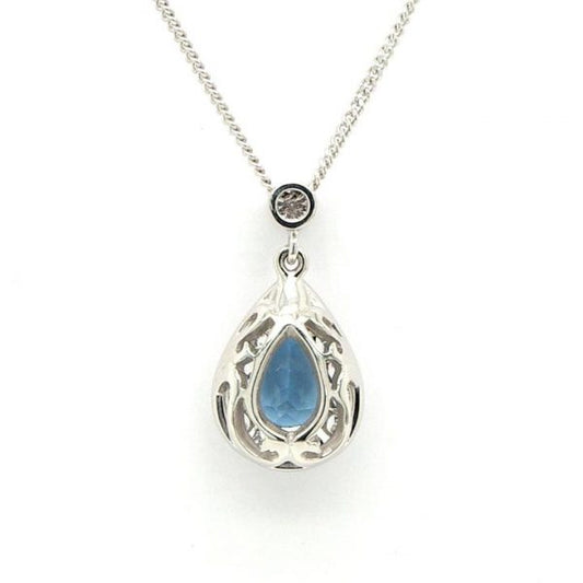 Aquamarine and Diamond Pear Shaped Drop Pendant, 18ct white gold