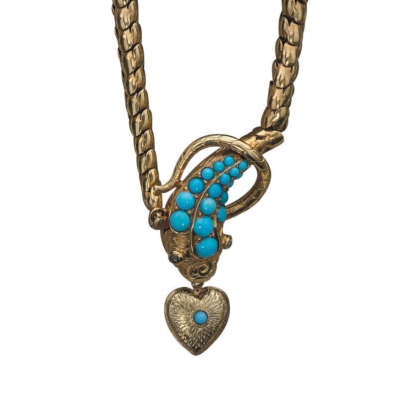 Antique Victorian Turquoise Snake Pendant